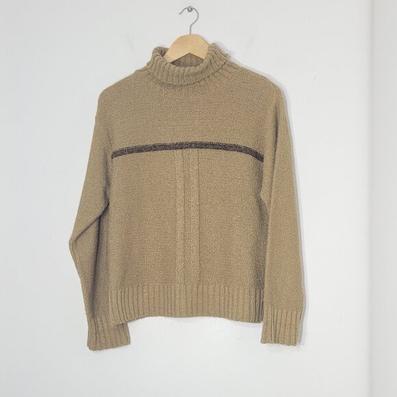 Partners & Babe Sweaters - Partners & Babe Soft Brown Knit Long-Sleeve Ribbed Cuffs Turtleneck Sweater